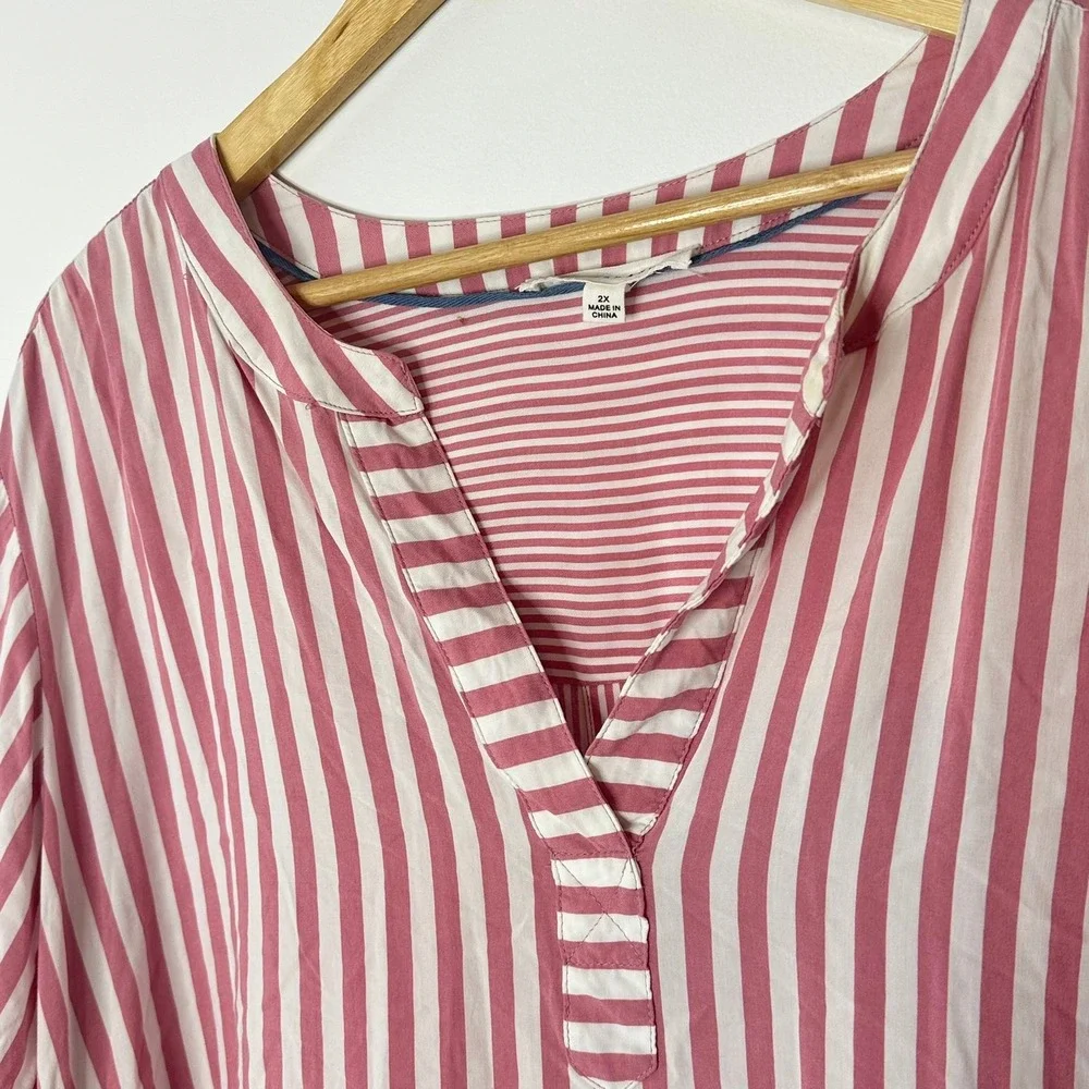 Jane + Delancey Blouse Womens 2X Pink White Striped Button - Picture 3 of 10
